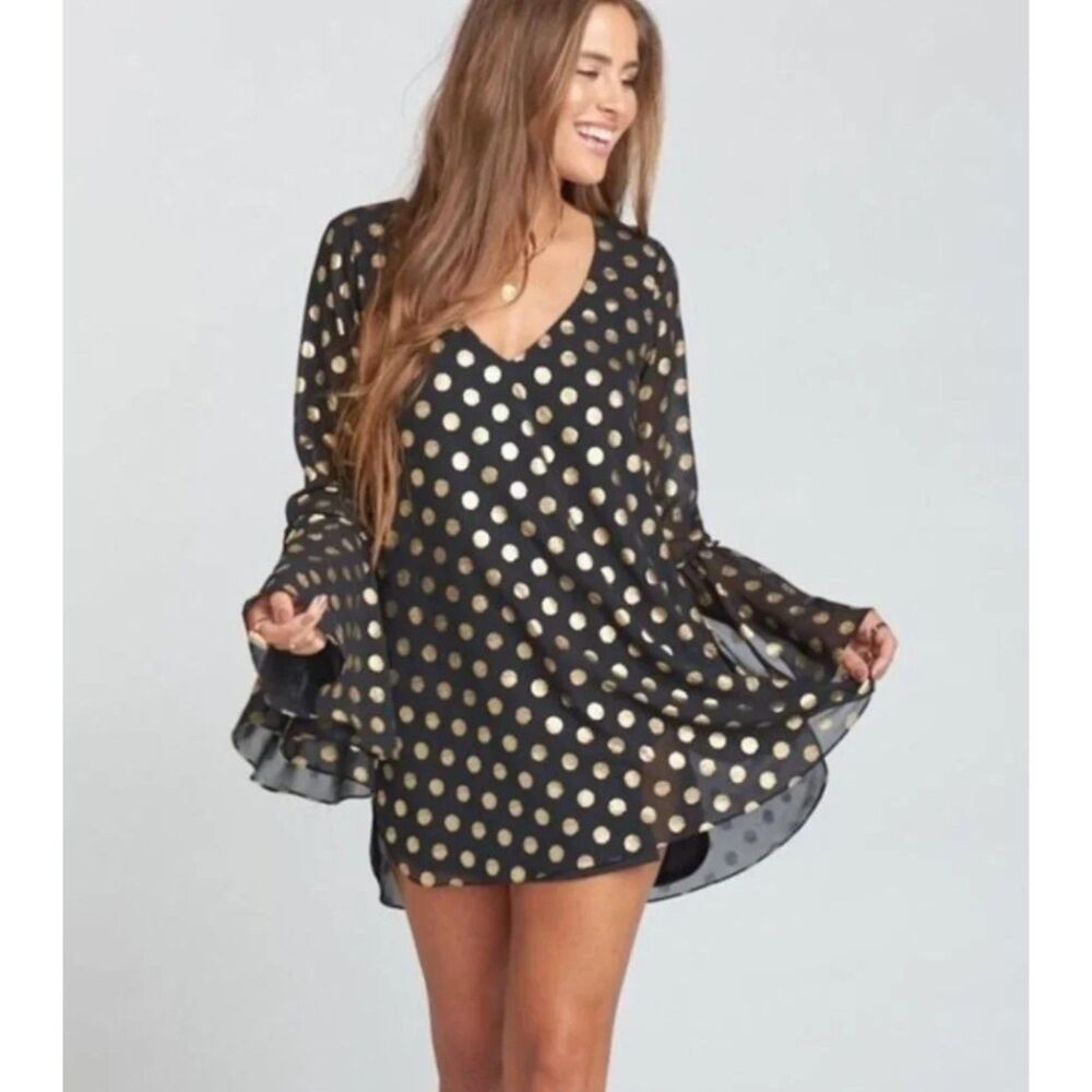 Show Me Your Mumu Black and Gold Polka Dot Boho Chic Women's Dress | SZ Small